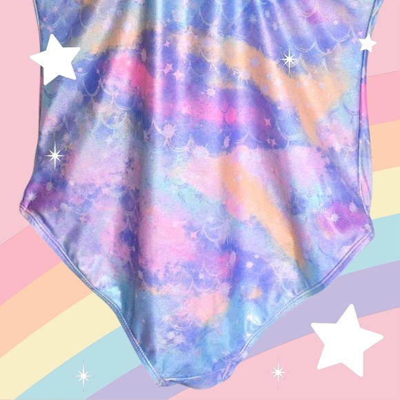 ๐ Girls Mermaid Shimmer Pastel Colors One-Piece Swimsuit Crisscross Back 14/16 - Picture 12 of 16